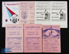 Weymouth FC home match programmes in the FAC 1952/53 Colchester Utd (2nd round), 1955/56 Southend