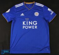 Wes Morgan No 5 Leicester City 2018/19 home match issue football shirt - in blue, Adidas / King