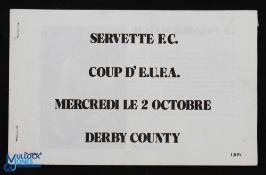 1974/75 Servette v Derby County UEFA cup match programme 2 October 1974, small b&w, 8 page issue. (