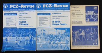 1967/68 Zurich v Nottingham Forest Fairs Cup 14 November 1967 programme; 1976/77 Zurich v Glasgow