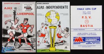 1972 World Club championship Ajax v Independiente (Argentina) programme, 1978 PSV Eindhoven v Bastia