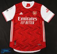 David Luiz No 23 Arsenal 2020/21 home match issue football shirt - in red and white, Adidas /