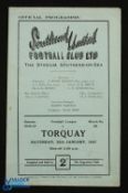 1946/47 Autographed league programme Southend Utd v Torquay Utd 25 January 1947, 4 pager, slight