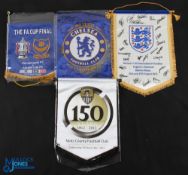 4x Football pennants, a collection to include Women's 2015 U19 England v Denmark signed by the