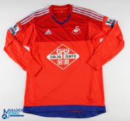 Lukasz Fabianski No 1 Swansea City 2015/16 goalkeeper match issue football shirt - in red,