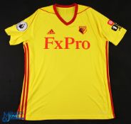 Troy Deeney No 9 Watford 2017/18 home match issue football shirt - in yellow, Adidas / FX Pro,
