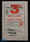 1949 Ireland v England Rugby Programme: 14-5 win for the Irish en route to their Triple Crown &