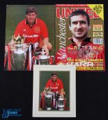 1995 Manchester United Magazine card Display Signed Eric Cantona, with 2 signed photographs Andei