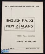 1969 New Zealand (World Cup Squad) v England FA programme at Seddon Park, Hamilton 7 June 1969,