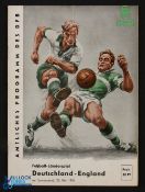 1956 Germany v England international match programme 26 May 1956; fold, kept flat, overall good. NB: