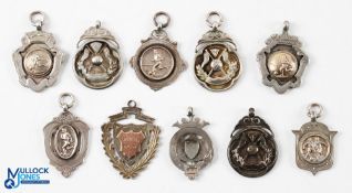 10x Silver and white metal Football League Fobs, a good collection