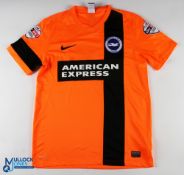 Adrian Colunga No 7 Brighton and Hove Albion 2014/15 third match issue football shirt - in orange,