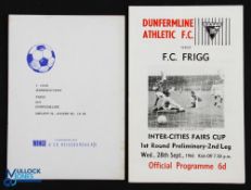 1966/67 Inter-Cities Fairs Cup programmes FC Frigg (Norway) v Dunfermline Athletic 4 pager 1st