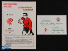 1980 Eastern Transvaal v B & I Lions Rugby Programme: At Springs 10/6/80, 8pp with covers and