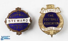1953 Spring 1983 The Football Association Steward Enamel Badges - both with pins to back (2)