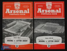 1956/57 Arsenal v Leyton Orient 25 September 1956 friendly match, 4 pager; 1959/60 Arsenal v