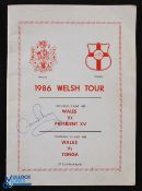 Tonga v Wales 1986 Signed Rugby Programme: One of the scarcer Wales aways, signed by David