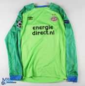 Jeroen Zoet No 1 PSV Champions League goalkeeper match issue football shirt - in green, Umbro /