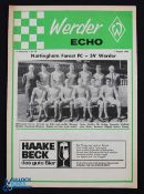 1968/69 SV Werder v Nottingham Forest pre-season friendly match programme 1 August 1968; fair/