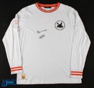 Swansea City football Shirt - orange trim with No 5 on the back and signed by Mel Nurse 'For my 70th