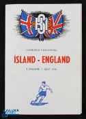 1956 Autographed Iceland v England Amateur international match programme 7 August 1956 at Reykjavik;