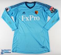 Heurelho Gomes No 1 Watford 2017/18 goalkeeper match issue football shirt - in blue, Adidas / FxPro,