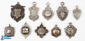 10x Silver and white metal Football League Fobs