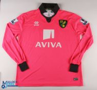 Declan Rudd No 13 Norwich City 2016/17 goalkeeper match issue football shirt - Errea / Aviva,