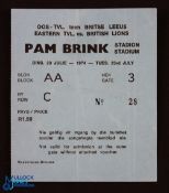 1974 British & I Lions in S Africa Test Rugby Ticket: Very clean large blue ticket for Eastern