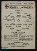 1952/53 Arsenal v England Amateur XI official programme 10 November 1952 at Highbury single card