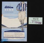 1954/55 West Bromwich Albion v Manchester Utd Div. 1 27 November 1954 + Match Ticket for