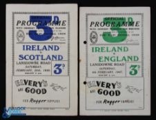 1947/50 Irish Home Rugby Programmes (2): v England 1947, p/holes o/wise G; and Scotland 1950,