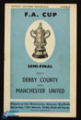 1947/48 FAC s/f programme Derby County v Manchester Utd at Sheffield Wednesday 13 March 1948; team