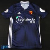 Danny Welbeck No 10 Watford 2019/20 away match issue football shirt - in blue, Adidas / Sportsbet,