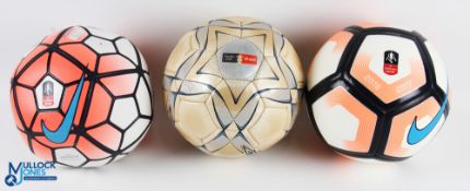 3x FA Cup Replica Footballs, to include 2015-16 Nike The Emirates FA Cup (used), Nike 2016-17 9(