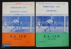 1959 FA Cup 3rd and 4th Round Worcester City programmes, Jan 10th 1959, v Liverpool and 4th round