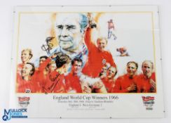 1966 England World Cup Winners Team Poster/Print - signed by Martin Peters, Geoff Hurst and Alan