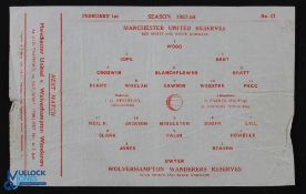 1957/58 Manchester Utd v Wolverhampton Wanderers reserves 1st February 1958 (programme no. 17)