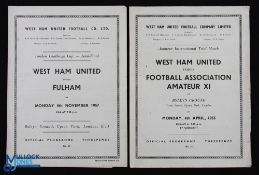 1954/55 West Ham Utd v FA Amateur XI (Amateur international trial) 4 page; WHU v Fulham London