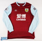 Matej Vydra No 27 Burnley 2019/20 home match issue football shirt - in claret, Umbro / Lovebet,