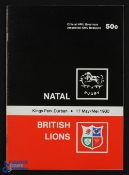 1980 Natal v B & I Lions Rugby Programme: At Durban 17/5/80, 32pp issue, VG