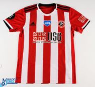 Chris Basham No 6 Sheffield United 2019/20 'NHS' home match issue football shirt - in red and white,