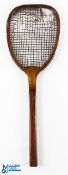 c1882 G Harvey London Flat Top Tennis Racket, with a square handle convex throat marked with