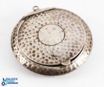 Ladies White Metal Slimline Dimple Golf Ball Style Compact c/w hinged lid with inlaid mirror, tiny