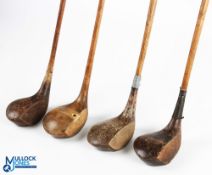4x Various Socket neck woods - to incl a stripe top driver stamped H Large Grange Park with white