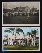 2x Famous US Professional Golfing Postcards c1920s - 'Walter Hagen playing golf at Chautauqua