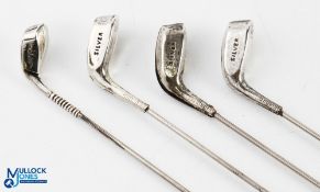 4x Golfing Hat Pins - all having golf club design ends, all marked to heads Silver, longest 26.5cm