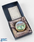 Fine Halcyon Days Enamel Decorative Golf Pill Box - with The R & A Club House to the hinged lid