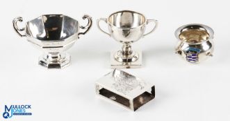 4x Silver Golfing Related Items - small twin handled trophy bowl inscribed Heswall Golf Club St