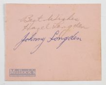 Autograph Page of Johnny John Eric Longden, possibly the world's best Jockey with a signature of his